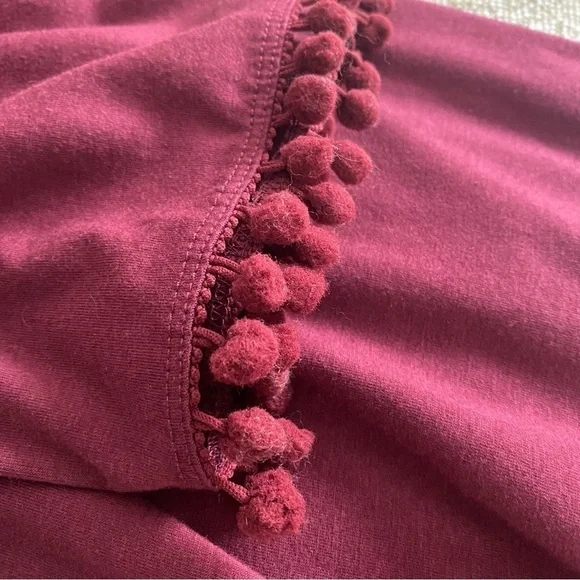 Johnny Was Calme Burgundy Red Flute Sleeve Pom Pom Swing Dress Small - Picture 8 of 14